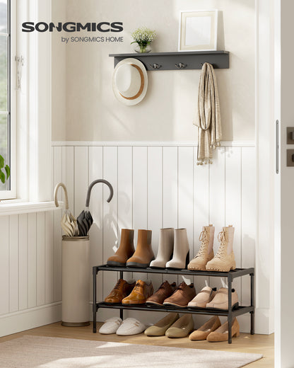 SONGMICS 2-Tier Shoe Rack for Closet, Compact Metal Shoe Organizer Shelf for Entryway, Bedroom, Small Spaces, 11.8 x 24.5 x 12.2 Inches, Black