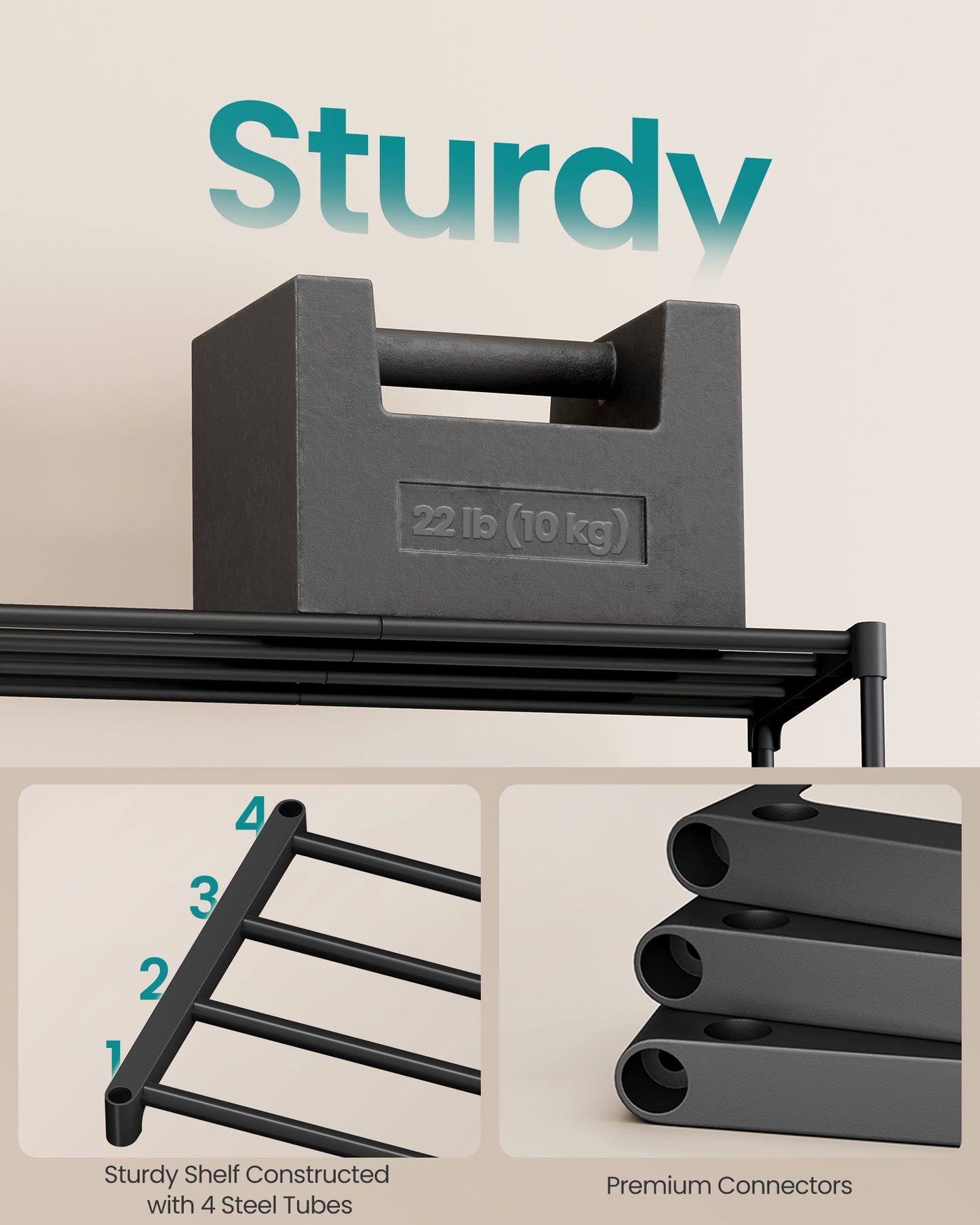 SONGMICS 2-Tier Shoe Rack for Closet, Compact Metal Shoe Organizer Shelf for Entryway, Bedroom, Small Spaces, 11.8 x 24.5 x 12.2 Inches, Black