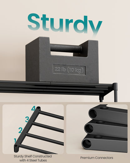 SONGMICS 2-Tier Shoe Rack for Closet, Compact Metal Shoe Organizer Shelf for Entryway, Bedroom, Small Spaces, 11.8 x 24.5 x 12.2 Inches, Black