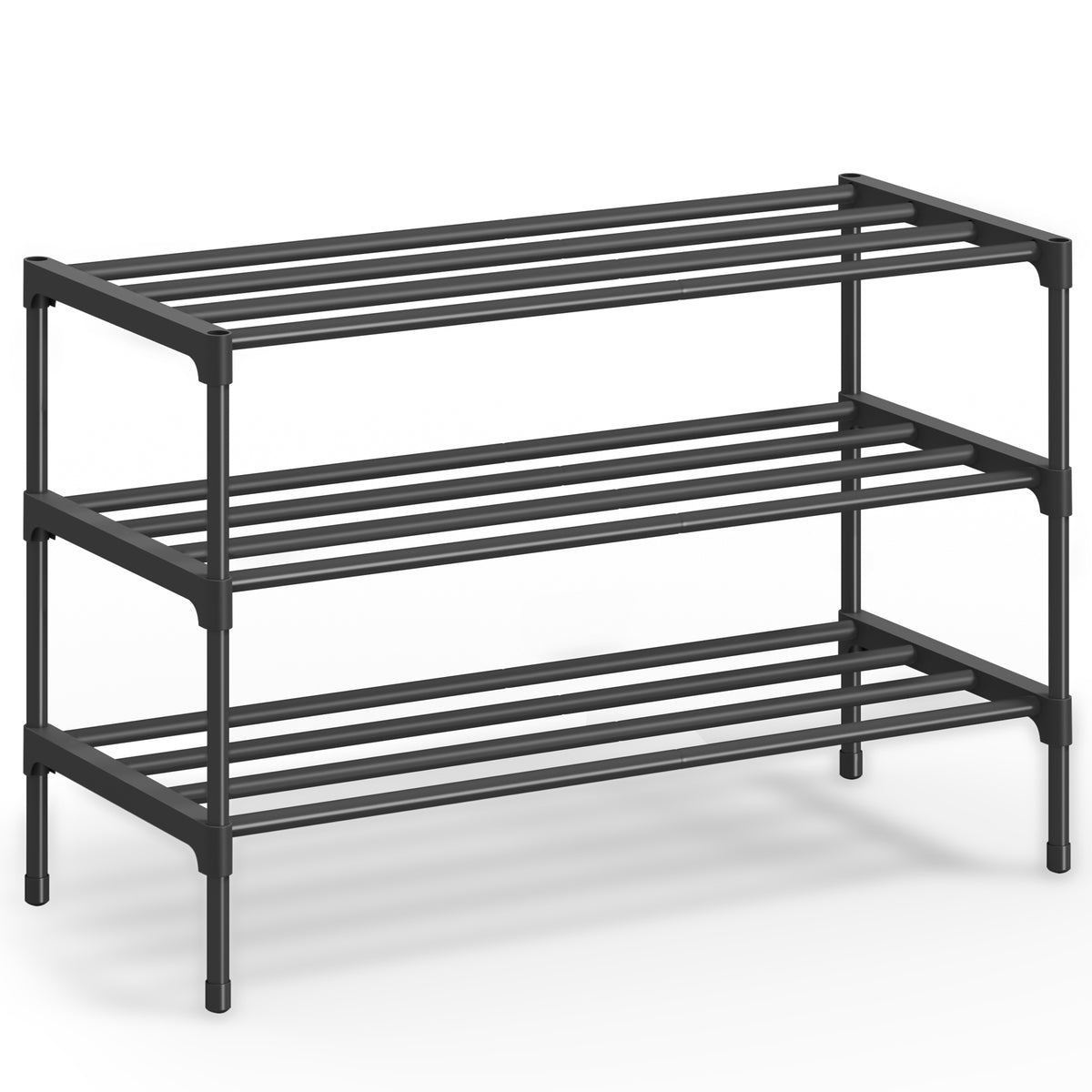 SONGMICS 3-Tier Shoe Rack for Closet, Compact Metal Shoe Organizer Shelf for Entryway, Bedroom, Small Spaces, Stackable, 11.8 x 24.5 x 21.7 Inches, Black