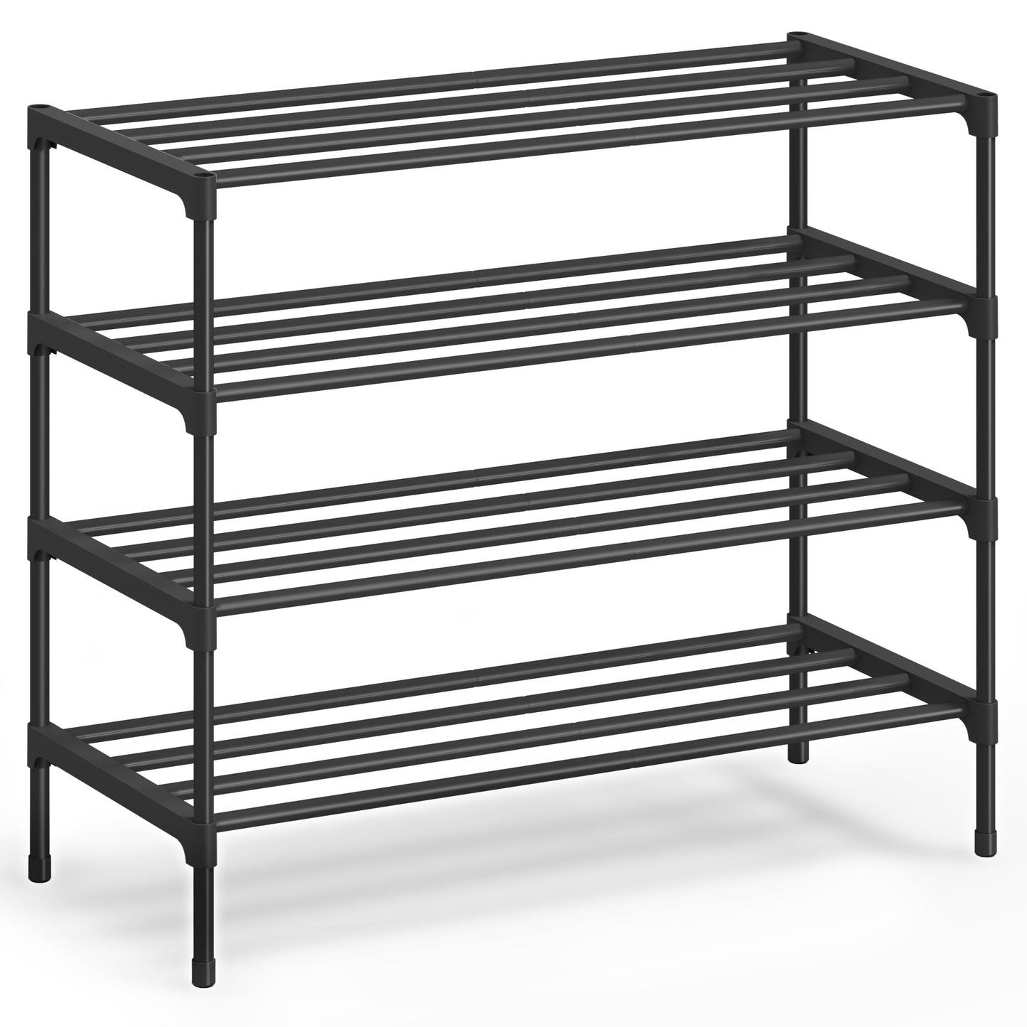 SONGMICS 4-Tier Shoe Rack for Closet, Compact Metal Shoe Organizer Shelf for Entryway, Bedroom, Small Spaces, Stackable, 11.8 x 24.5 x 26 Inches,Black