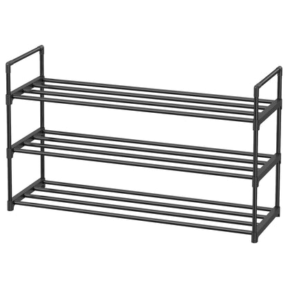 3-Tier Metal Shoe Rack Organizer, Stackable Shoe Shelf Holds 12-15 Pairs, Space Saving Design, Black