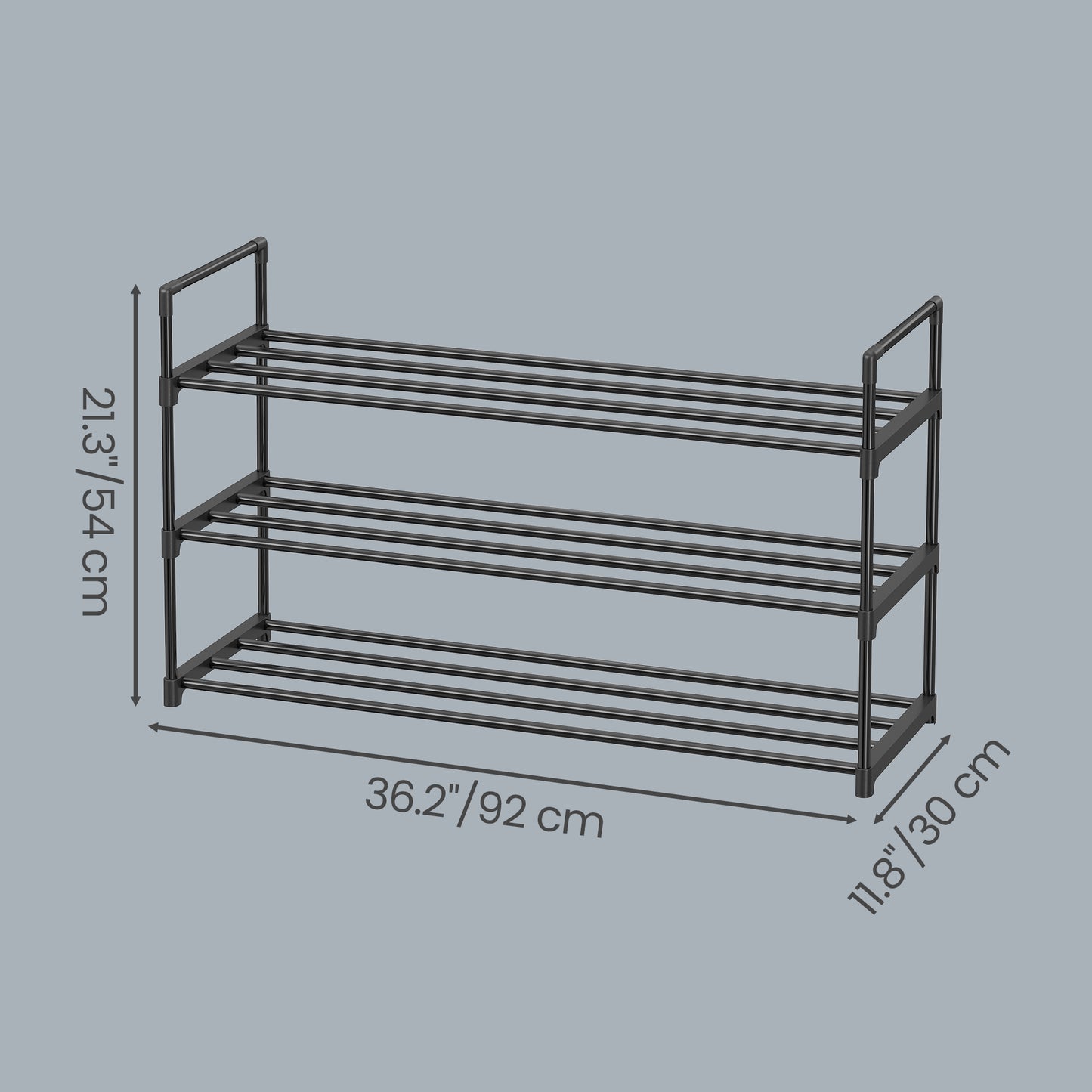 3-Tier Metal Shoe Rack Organizer, Stackable Shoe Shelf Holds 12-15 Pairs, Space Saving Design, Black