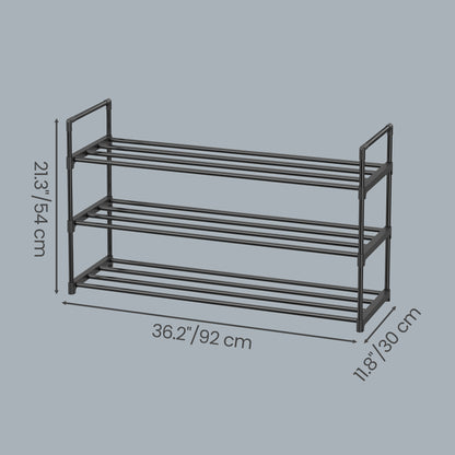 3-Tier Metal Shoe Rack Organizer, Stackable Shoe Shelf Holds 12-15 Pairs, Space Saving Design, Black