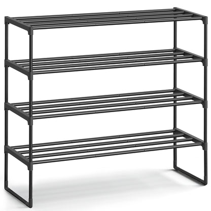SONGMICS Shoe Rack, 4 Tier Shoe Organizer, Metal Shoe Storage Shelf for 20 Pairs of Shoes, Easy to Assemble, Entryway, Black