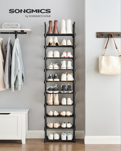 SONGMICS Shoe Rack, 10 Tier Shoe Organizer, Metal Shoe Storage Shelf for 20 Pairs of Shoes, Easy to Assemble, Entryway, Black