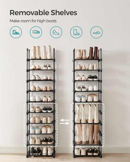 SONGMICS Shoe Rack, 10 Tier Shoe Organizer, Metal Shoe Storage Shelf for 20 Pairs of Shoes, Easy to Assemble, Entryway, Black