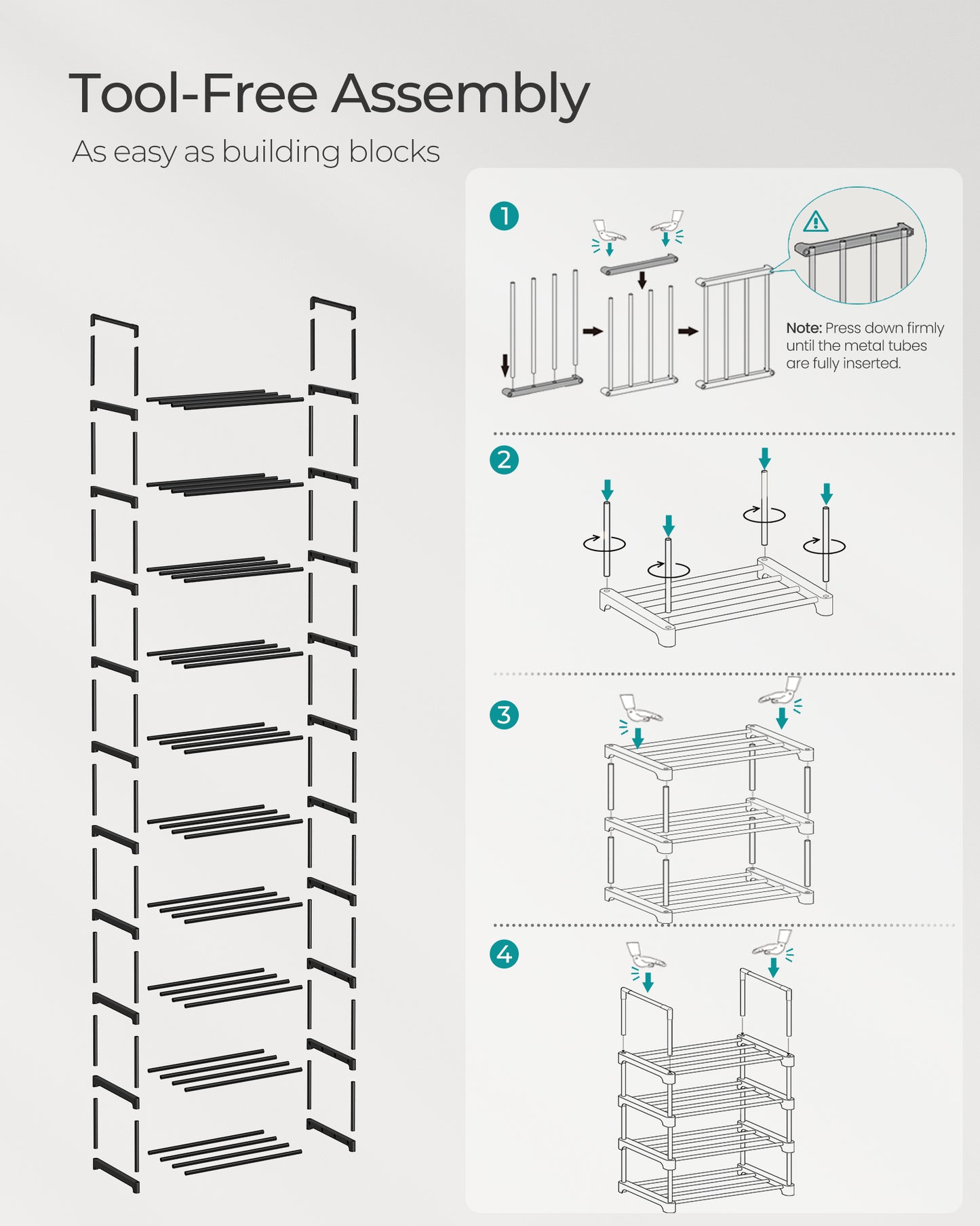 SONGMICS Shoe Rack, 10 Tier Shoe Organizer, Metal Shoe Storage Shelf for 20 Pairs of Shoes, Easy to Assemble, Entryway, Black