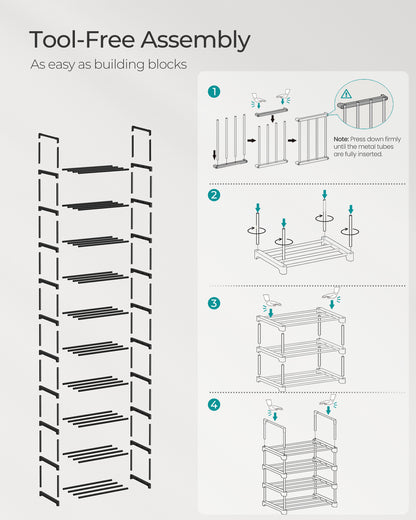 SONGMICS Shoe Rack, 10 Tier Shoe Organizer, Metal Shoe Storage Shelf for 20 Pairs of Shoes, Easy to Assemble, Entryway, Black