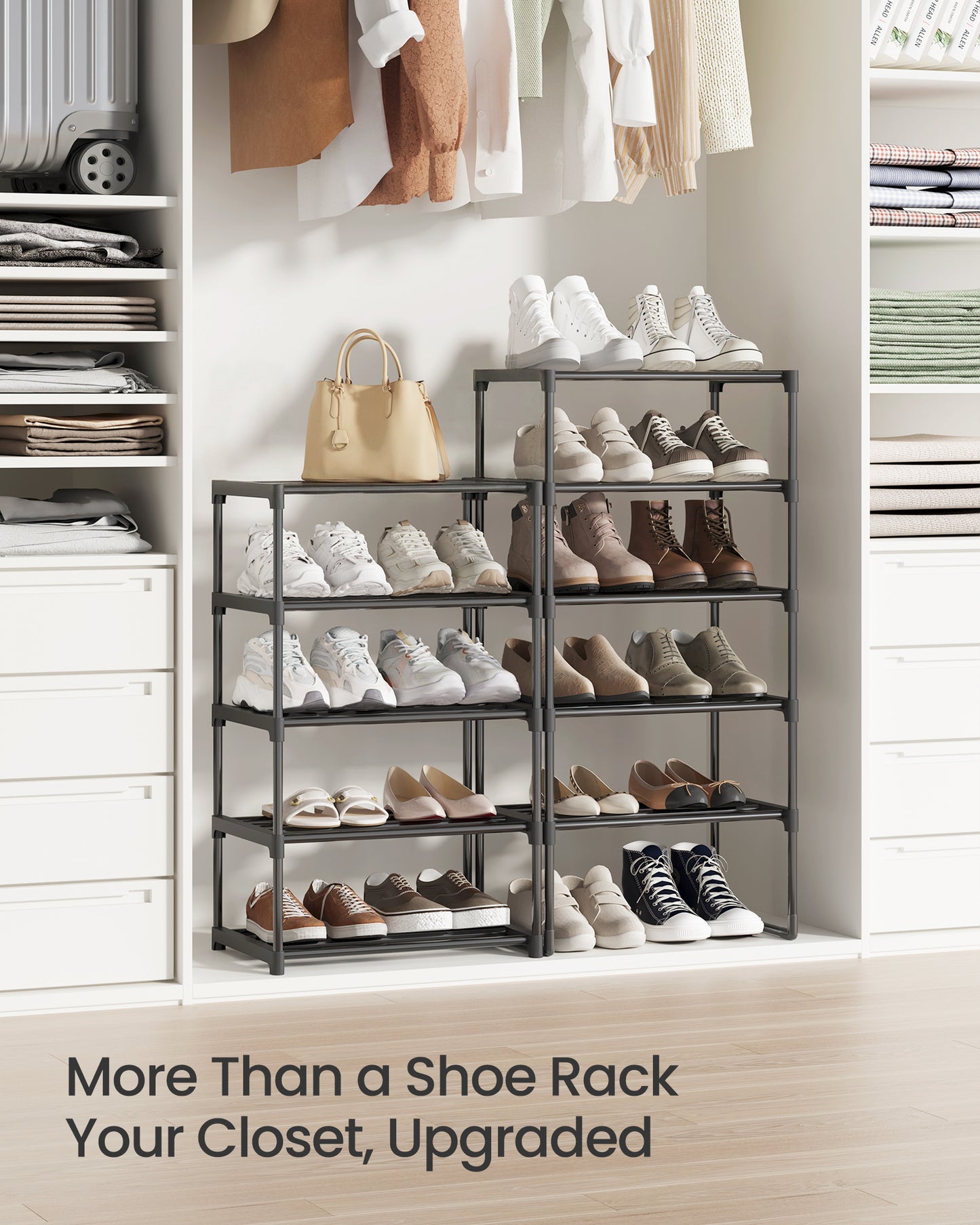 SONGMICS Shoe Rack, 10 Tier Shoe Organizer, Metal Shoe Storage Shelf for 20 Pairs of Shoes, Easy to Assemble, Entryway, Black