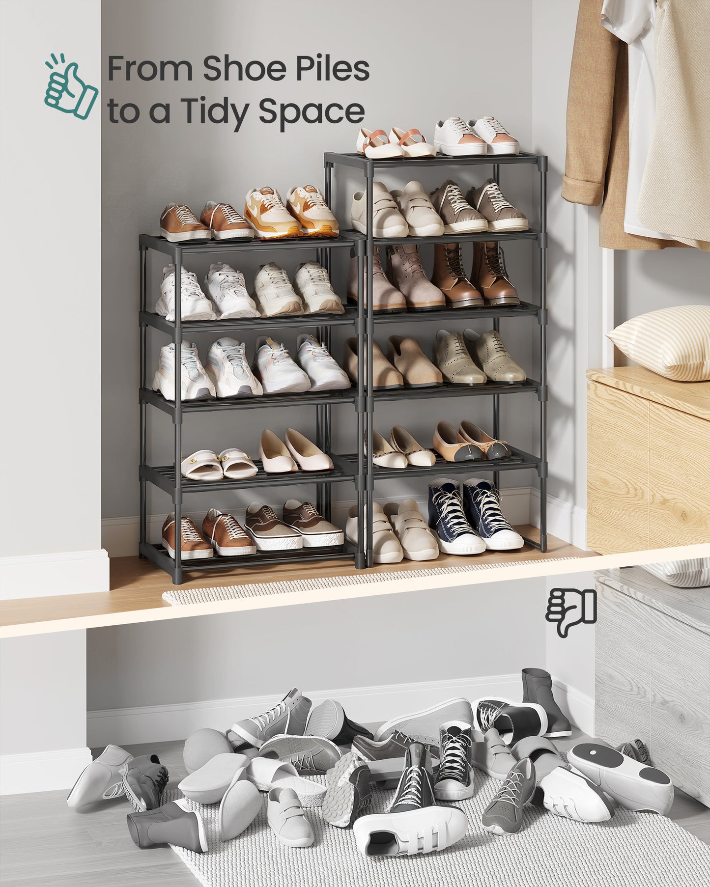 SONGMICS Shoe Rack, 10 Tier Shoe Organizer, Metal Shoe Storage Shelf for 20 Pairs of Shoes, Easy to Assemble, Entryway, Black