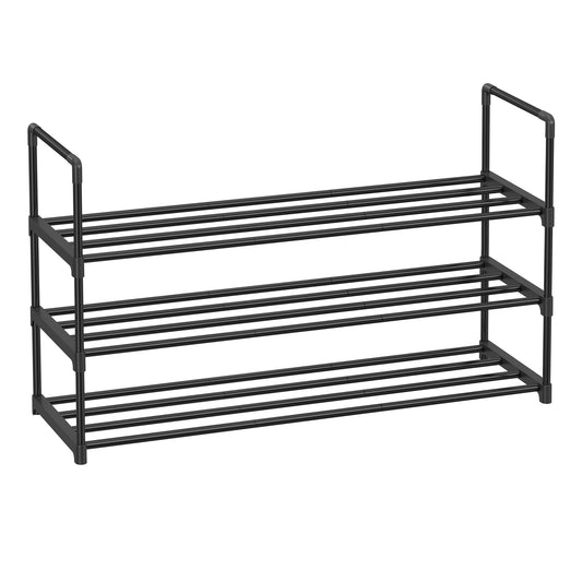 SONGMICS Rack, 3 Tier Organizer, Metal, Storage Shelf for 15 Pairs of Shoes, Easy to Assemble, Entryway, Black ULSA303B02