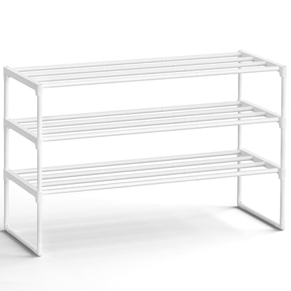 3-Tier Stackable Shoe Rack, 36.2 Inch Metal Shoe Organizer with 22 lb per Tier Capacity, Upright & Reversible for Hallway, Pearl White