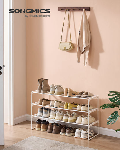 3-Tier Stackable Shoe Rack, 36.2 Inch Metal Shoe Organizer with 22 lb per Tier Capacity, Upright & Reversible for Hallway, Pearl White