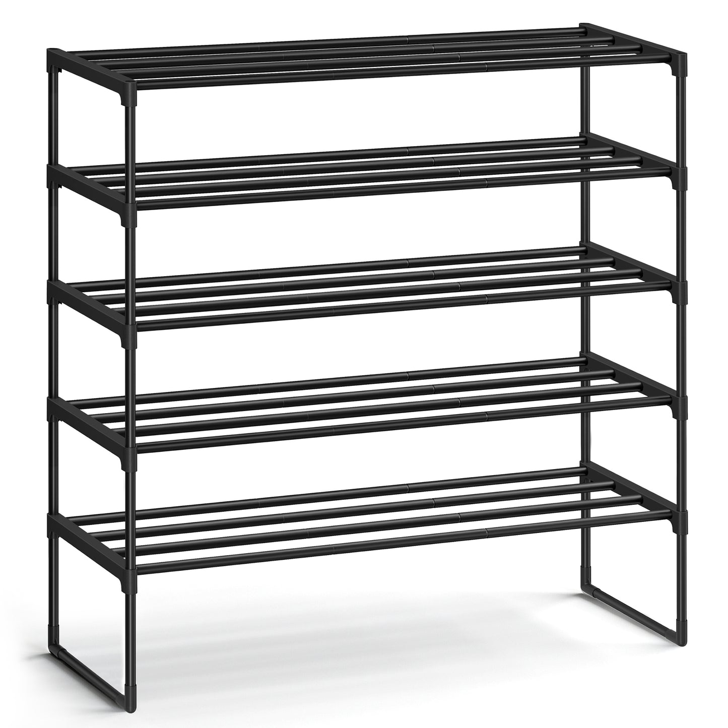 5-Tier Stackable Shoe Rack, 36.2 Inch Metal Shoe Organizer with 22 lb per Tier Capacity, Upright & Reversible for Entryway, Black