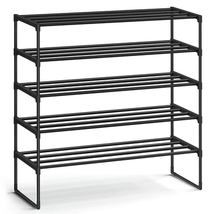 5-Tier Stackable Shoe Rack, 36.2 Inch Metal Shoe Organizer with 22 lb per Tier Capacity, Upright & Reversible for Entryway, Black