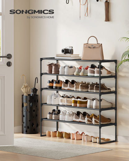 5-Tier Stackable Shoe Rack, 36.2 Inch Metal Shoe Organizer with 22 lb per Tier Capacity, Upright & Reversible for Entryway, Black