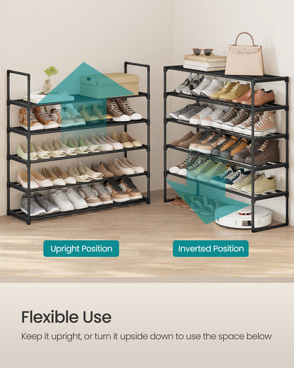5-Tier Stackable Shoe Rack, 36.2 Inch Metal Shoe Organizer with 22 lb per Tier Capacity, Upright & Reversible for Entryway, Black