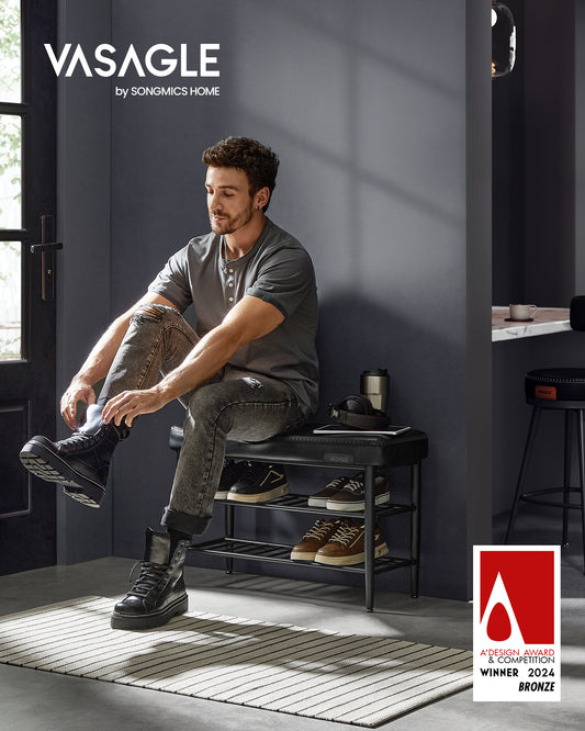 VASAGLE EKHO Collection Shoe Bench - Comfortable Seat, Sturdy and Stable, Enhanced Storage, Mid-Century Modern Design, Easy to Clean