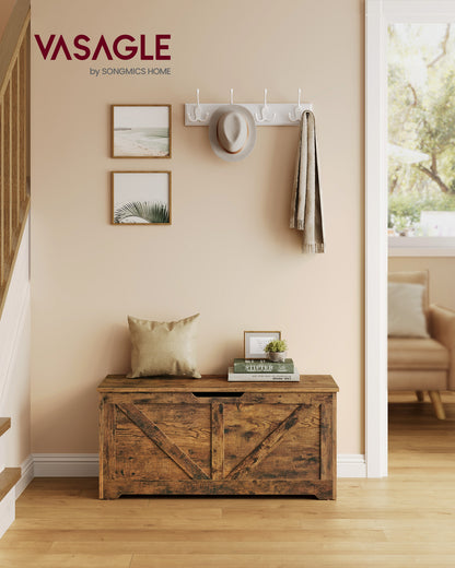 Storage Chest, Storage Trunk with 2 Safety Hinges, Storage Bench, Shoe Bench, Barn Style, 15.7 x 39.4 x 18.1 Inches Rustic Brown