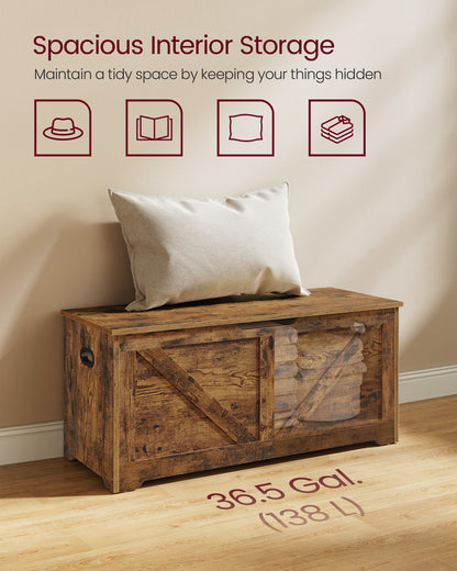Storage Chest, Storage Trunk with 2 Safety Hinges, Storage Bench, Shoe Bench, Barn Style, 15.7 x 39.4 x 18.1 Inches Rustic Brown