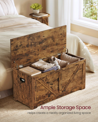 Storage Chest, Storage Trunk with 2 Safety Hinges, Storage Bench, Shoe Bench, Barn Style, 15.7 x 39.4 x 18.1 Inches Rustic Brown