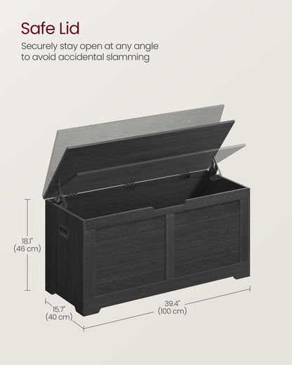 Storage Chest, Storage Bench with 2 Safety Hinges, Farmhouse Style, 15.7 x 39.4 x 18.1 Inches, for Entryway, Bedroom, Living Room, Charcoal Gray