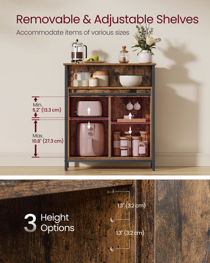 Buffet Cabinet, Coffee Bar Storage Cabinet, Sideboard with 1 Sliding Barn Door, Adjustable Shelves, 11.8 x 27.6 x 31.5 Inches, for Living Room, Rustic Brown and Ink Black