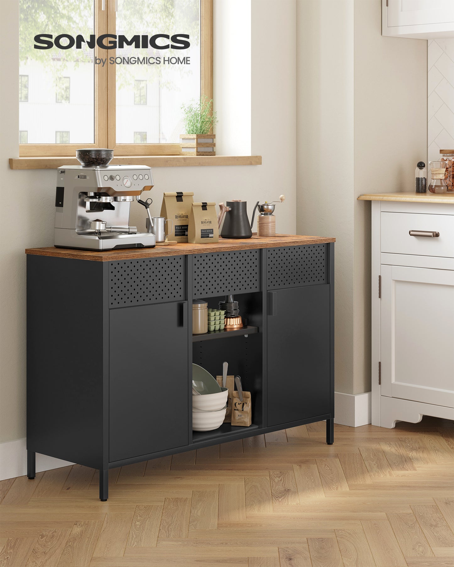 Versatile Metal Sideboard with Adjustable Shelves - Multipurpose Storage Cabinet for Kitchen, Living Room, and Office