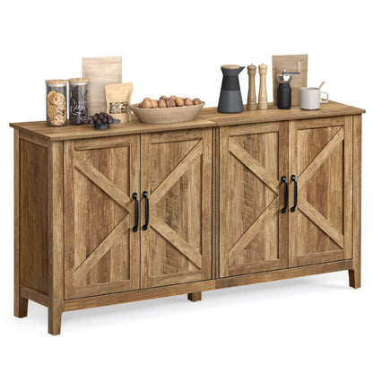 VASAGLE Sideboard Buffet Cabinet, Kitchen Storage Cabinet with Rattan Decorated Doors Rustic Walnut