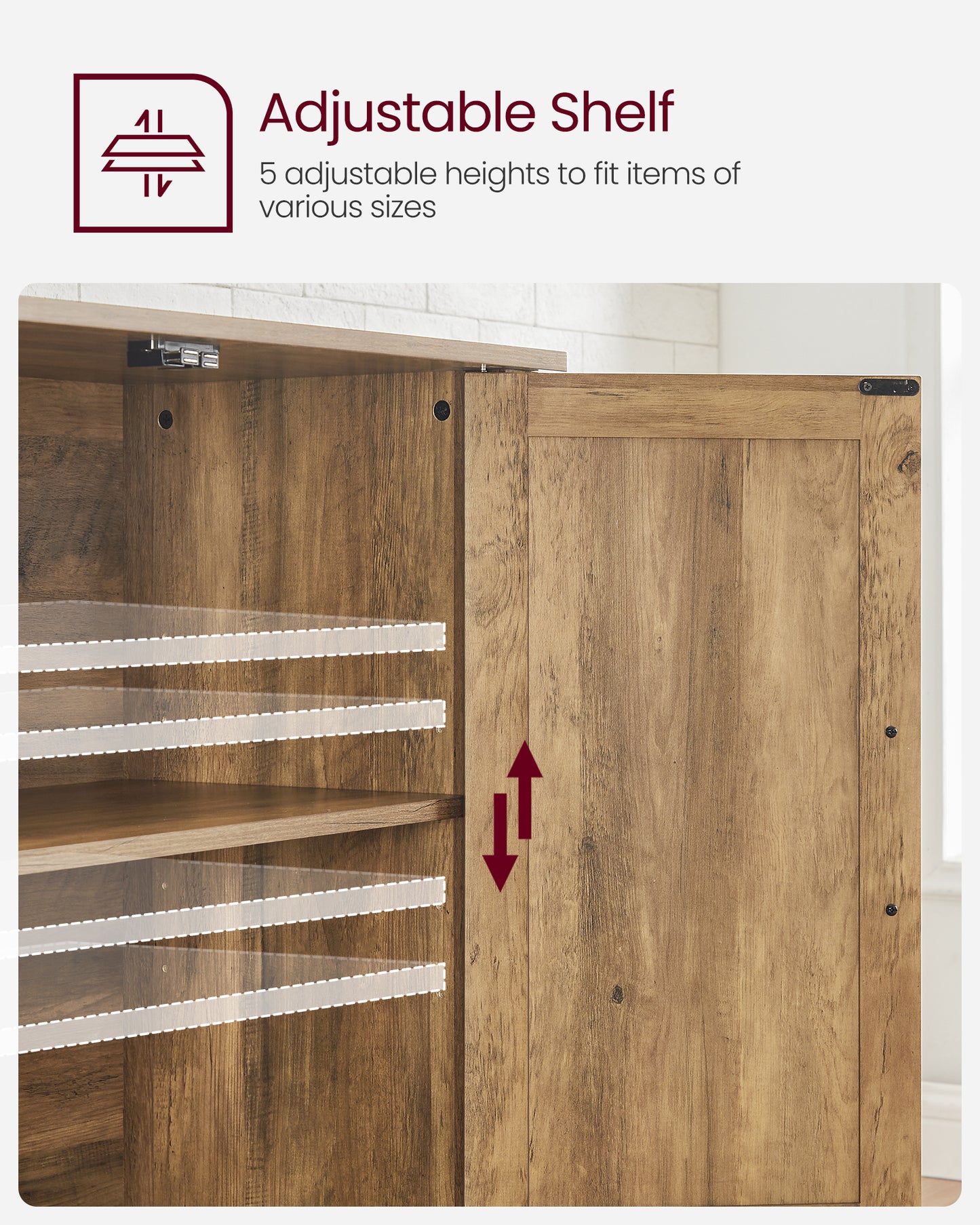 VASAGLE Sideboard Buffet Cabinet, Kitchen Storage Cabinet with Rattan Decorated Doors Rustic Walnut