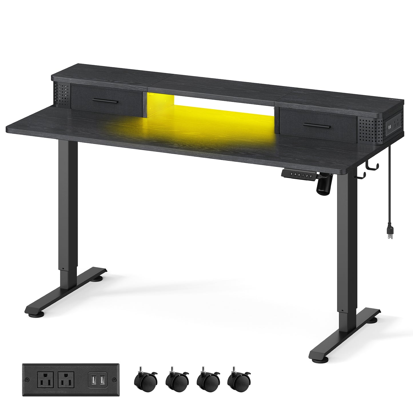 VASAGLE Electric Standing Desk with Drawers, Sit Stand Desk with Built-in Power Strip, Adjustable Height, 23.6 x 47.2 Inches