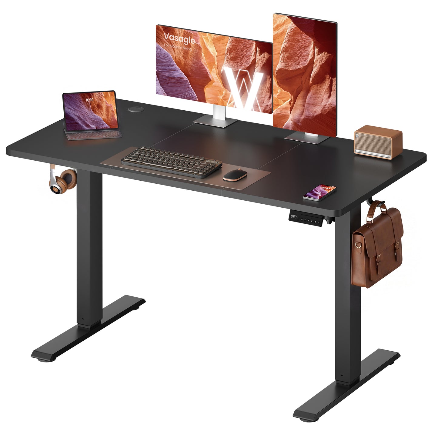 VASAGLE Electric Standing Desk, Height Adjustable Desk, Sedentary Reminder, 4 Memory Heights, for Home Office, 47.2 x 23.6 Inches, Ink Black