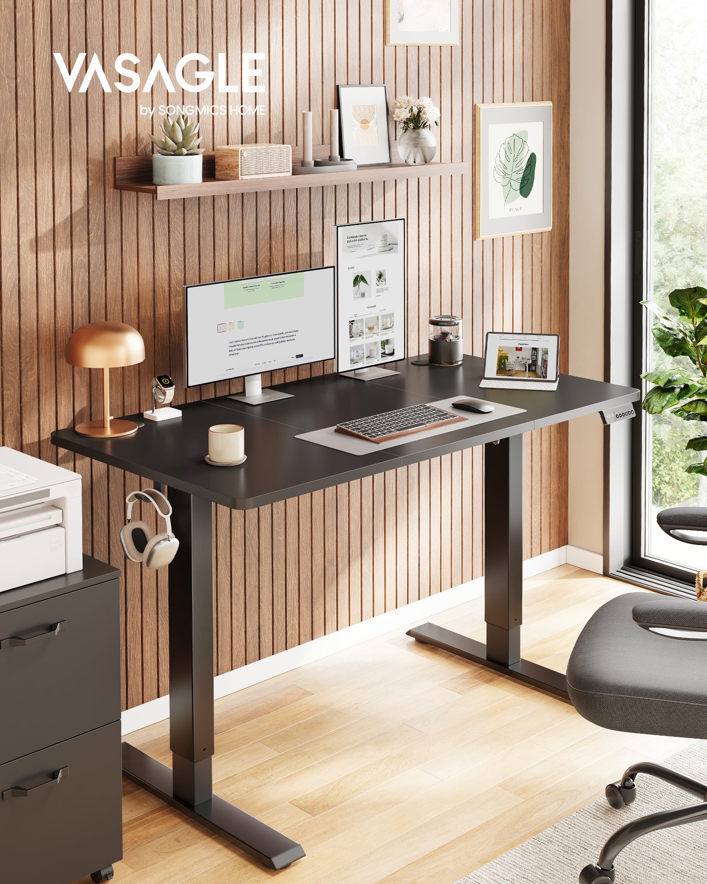 VASAGLE Electric Standing Desk, Height Adjustable Desk, Sedentary Reminder, 4 Memory Heights, for Home Office, 47.2 x 23.6 Inches, Ink Black