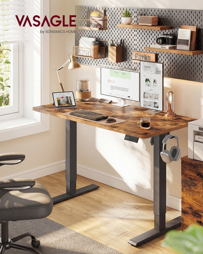 VASAGLE Electric Standing Desk, Height Adjustable Desk, Sedentary Reminder, 4 Memory Heights, for Home Office, 47.2 x 23.6 Inches, Rustic Brown