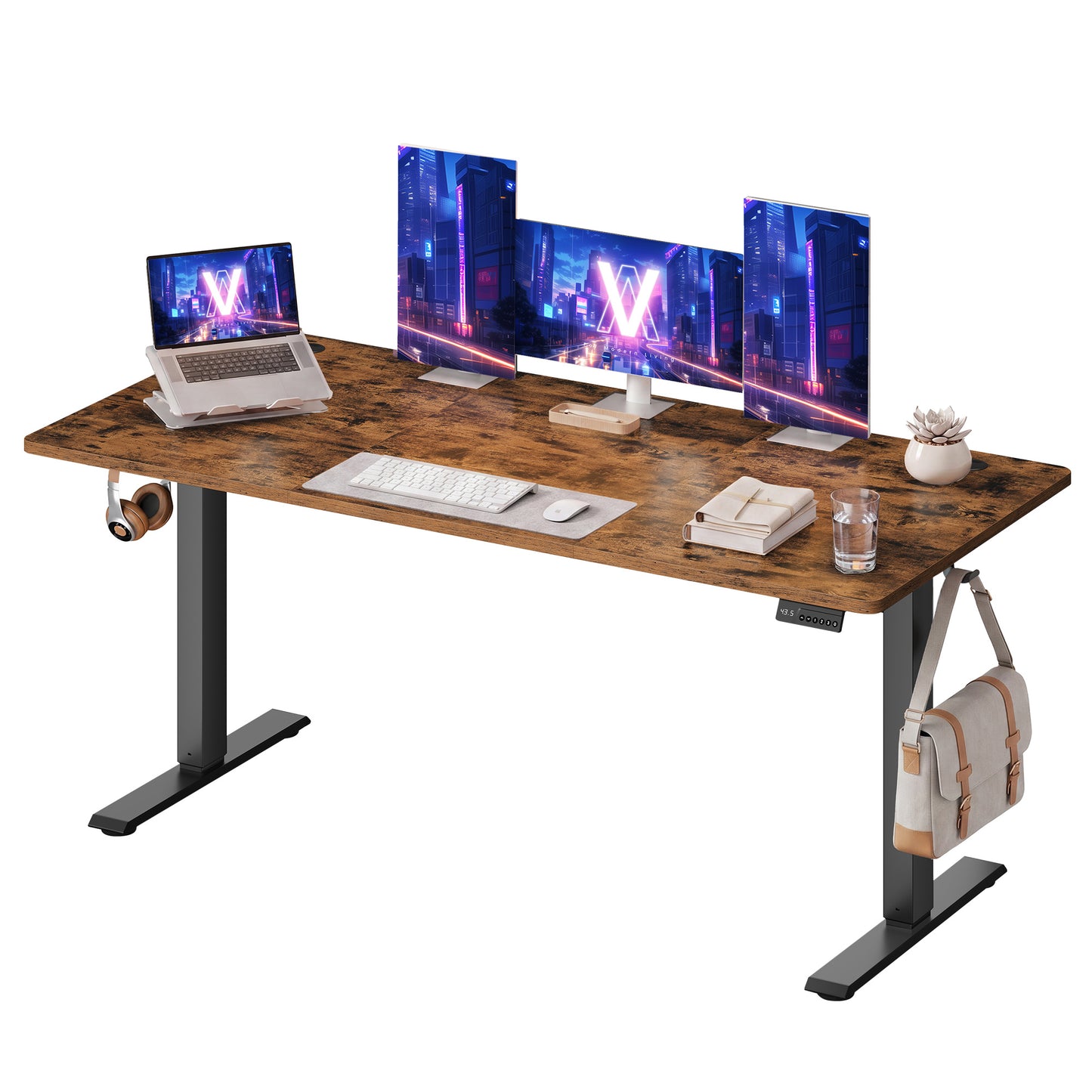 VASAGLE Electric Standing Desk, Height Adjustable Desk, Sedentary Reminder, 4 Memory Heights, for Home Office, 63 x 27.6 Inches, Rustic Brown