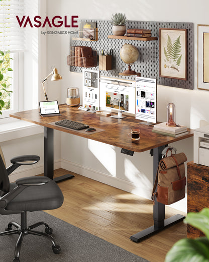 VASAGLE Electric Standing Desk, Height Adjustable Desk, Sedentary Reminder, 4 Memory Heights, for Home Office, 63 x 27.6 Inches, Rustic Brown