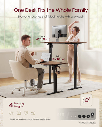 VASAGLE Electric Standing Desk, Height Adjustable Desk, Sedentary Reminder, 4 Memory Heights, for Home Office, 63 x 27.6 Inches, Rustic Brown