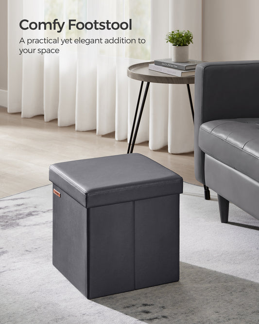 SONGMICS 15" Storage Ottoman Bench Leather Ottoman with Storage Slate Gray