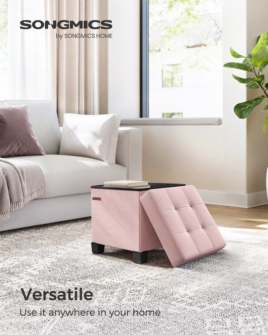 Small Storage Ottoman with 660 lb Capacity, 15x15 Inch Foldable Foot Rest Stool with Legs for Living Room, Jelly Pink