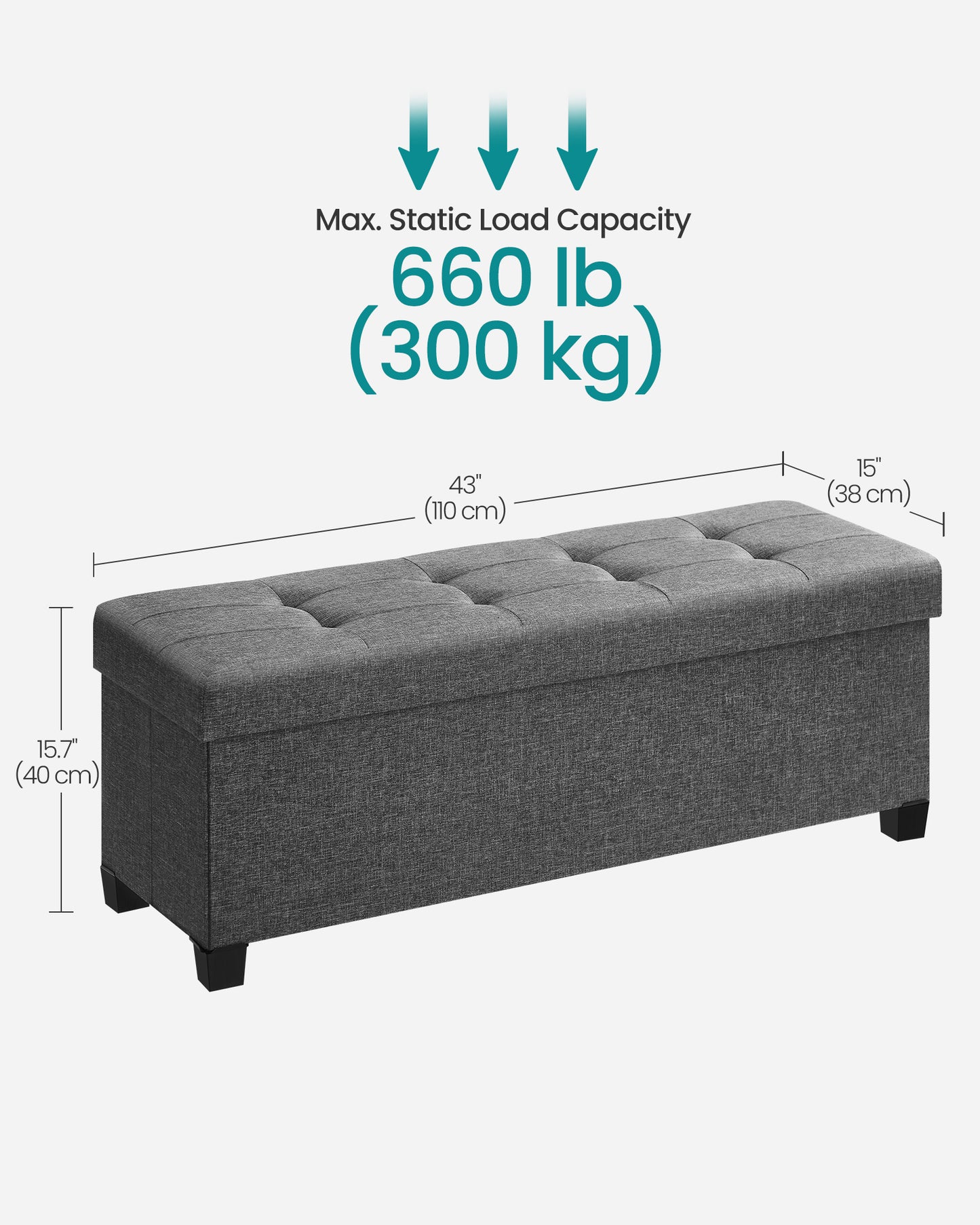 Storage Ottoman Bench, Foldable Foot Rest with Legs, End of Bed Bench, Storage Chest, Load up to 660 lb Entryway Dark Gray