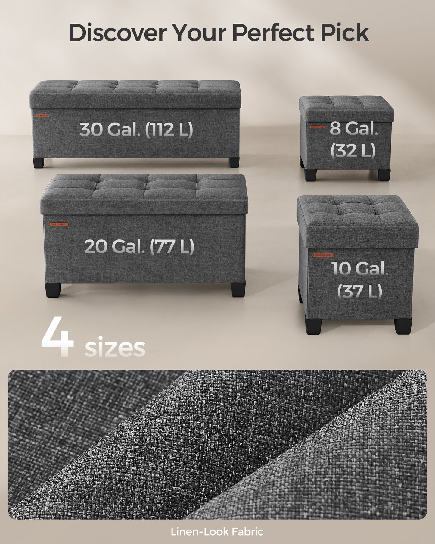 Storage Ottoman Bench, Foldable Foot Rest with Legs, End of Bed Bench, Storage Chest, Load up to 660 lb Entryway Dark Gray