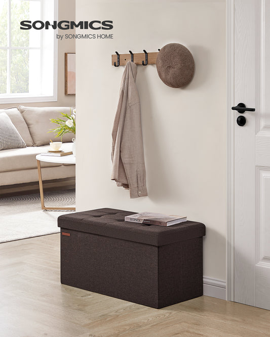 SONGMICS Storage Ottoman Bench, 15 x 30 x 15 Inches, Ottoman with Storage, End of Bed Bench, for Living Room, Bedroom, Brown
