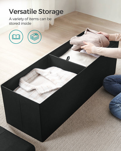 SONGMICS 43" Storage Ottoman Bench Hold up to 660lb Ottoman with Storage Footstool Bedroom Bench with Storage Black