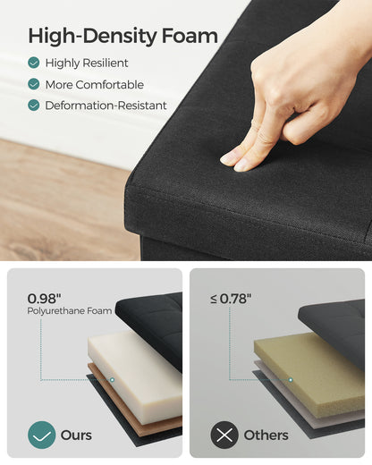 SONGMICS 43" Storage Ottoman Bench Hold up to 660lb Ottoman with Storage Footstool Bedroom Bench with Storage Black
