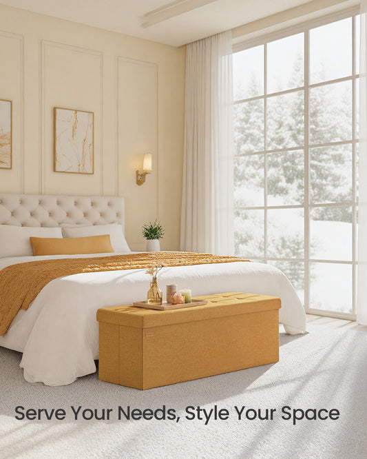 43-Inch Storage Ottoman Bench with Removable Divider, 660 lb Capacity Folding Footrest for Living Room Bedroom, Ginger