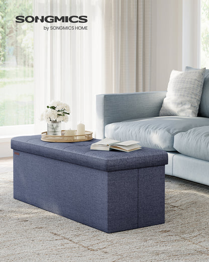 SONGMICS Storage Ottoman Bench Ottoman with Storage Footstool Hold up to 660 lb for Bedroom Living Room 43" Light Denim Blue