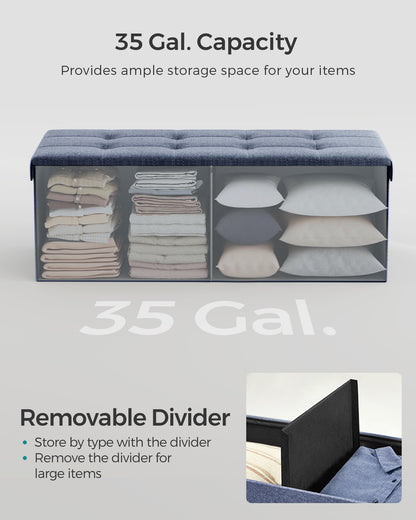 SONGMICS Storage Ottoman Bench Ottoman with Storage Footstool Hold up to 660 lb for Bedroom Living Room 43" Light Denim Blue