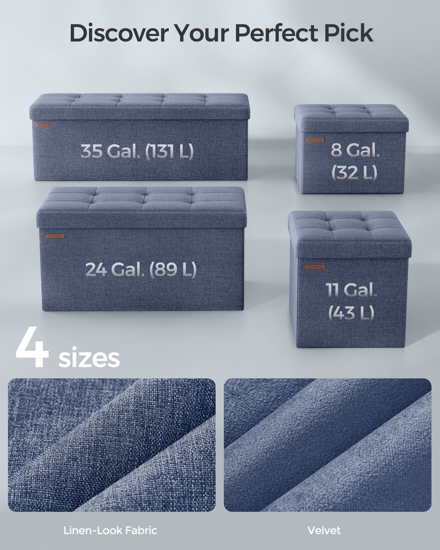 SONGMICS Storage Ottoman Bench Ottoman with Storage Footstool Hold up to 660 lb for Bedroom Living Room 43" Light Denim Blue