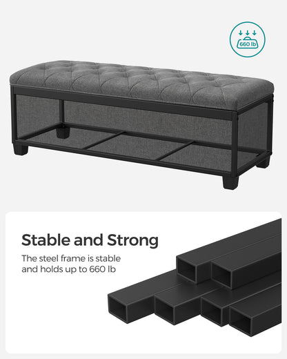 SONGMICS 15.7 x 43.3 x 15.7 Inches Storage Ottoman Bench Hold up to 660lbs Bedroom Ottoman Bench Dark Gray